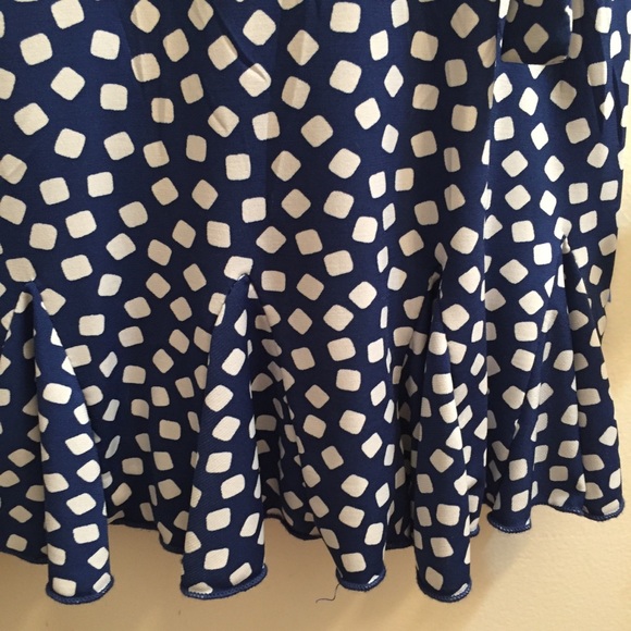 EUC Flirty Navy & White Square Dot Dress w/ Ruffle - Picture 4 of 5